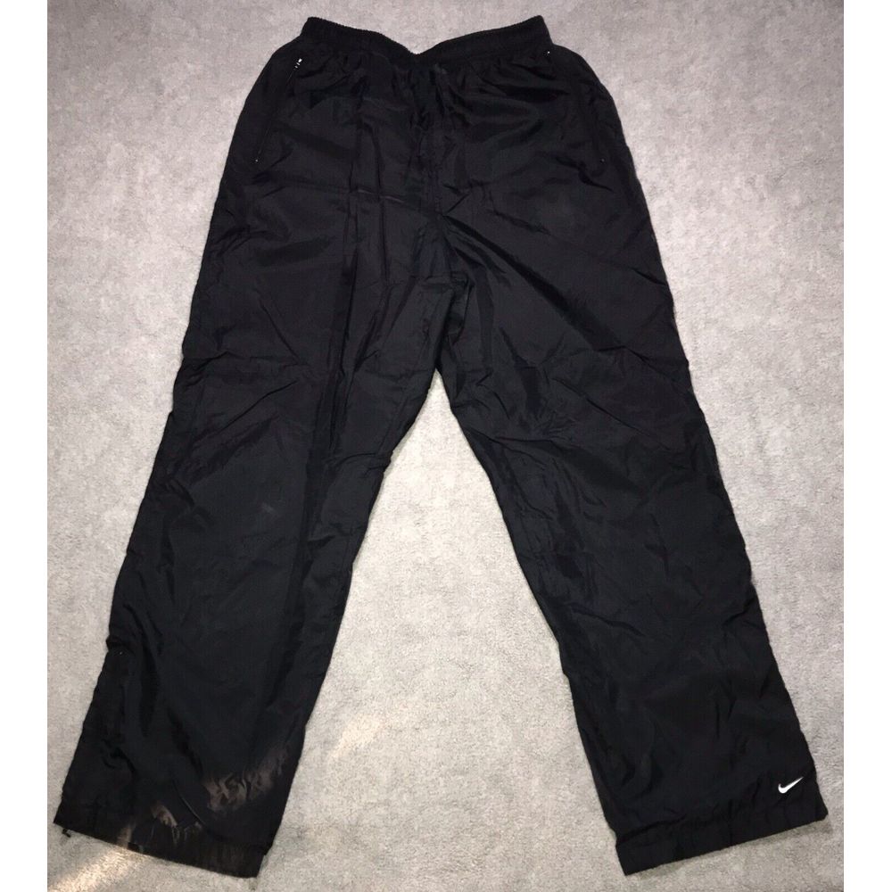 Vintage Nike Women's Black Ankle Zip Nylon 90's Track Pants Lined Medium 8-10